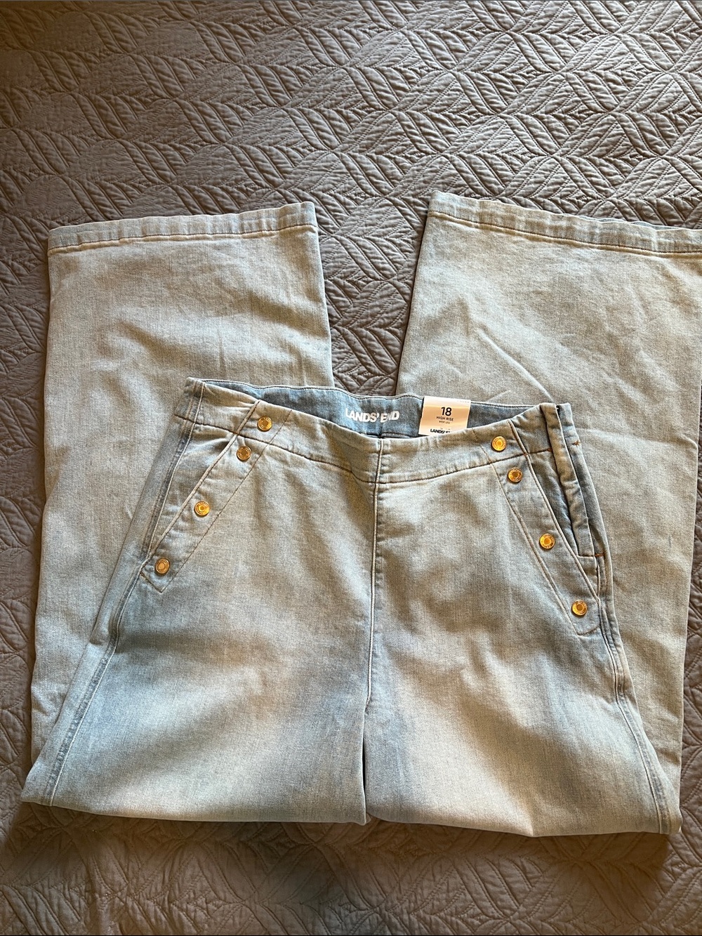 NWT Lands End Sailor Style Wide Leg High Rise Side Zip Denim 18